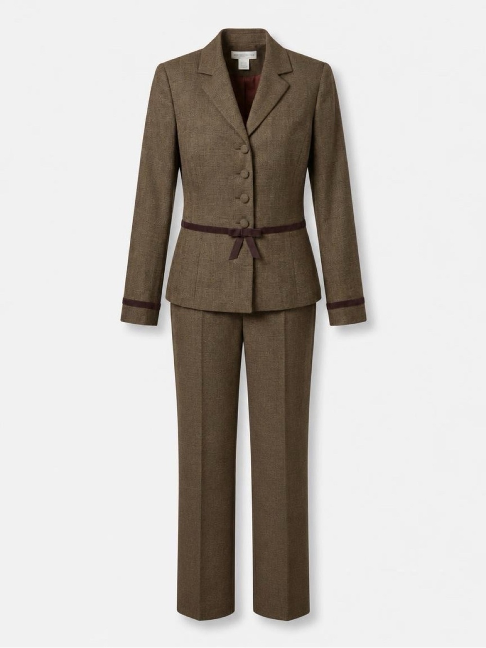 Worthington Brown Tailored Pantsuit with Waist Ribbon